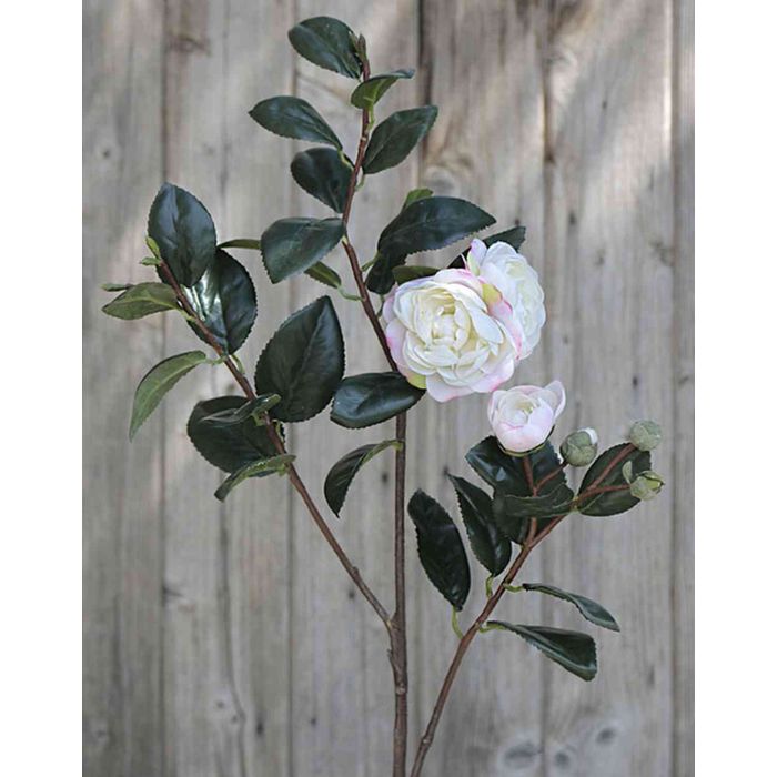 Rama de camelias artificiales SUNNY, amarillo-rosado, 95cm