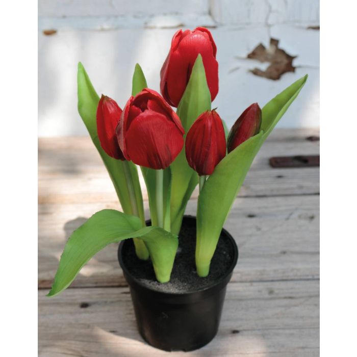 Tulipán artificial CAITLYN en maceta decorativa, rojo-verde, 25cm, Ø2-6cm