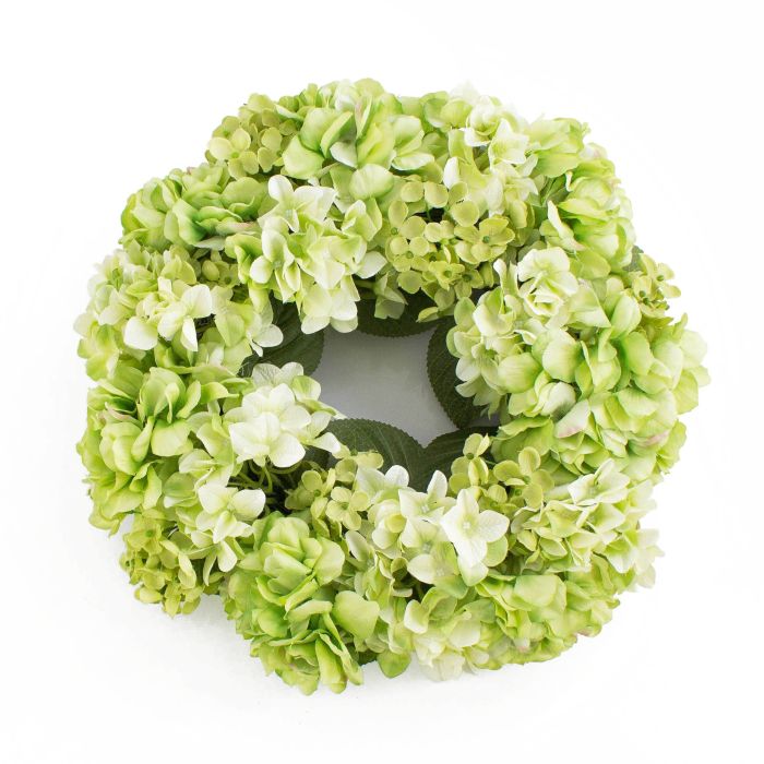 Corona de hortensias artificiales sobre mimbre, verde manzana, Ø 35cm -  artplants Coronas Artificiales