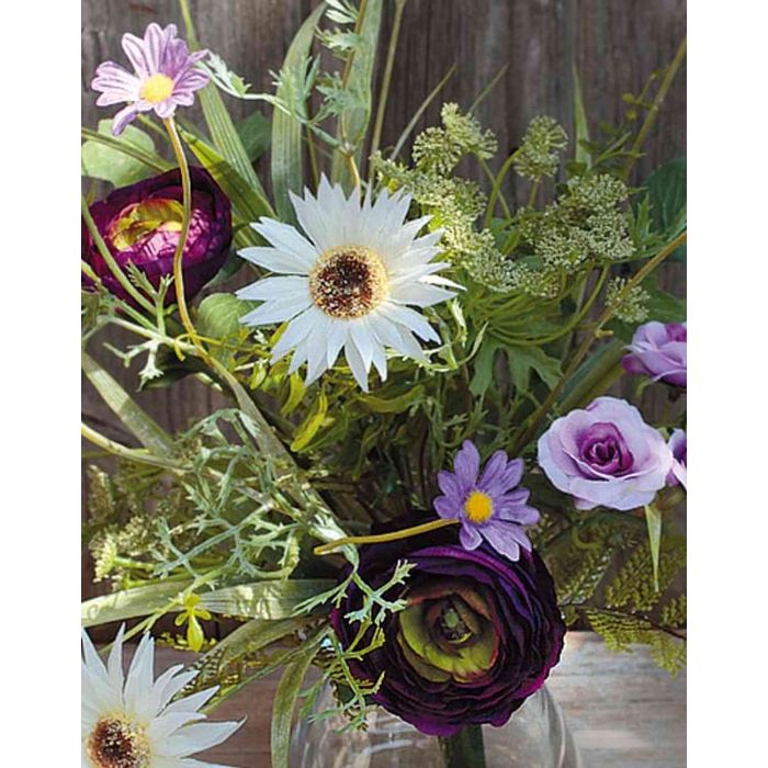 Ramo de flores artificiales MAKANA con gerbera, ranúnculo, rosa, blanco- violeta, 45cm