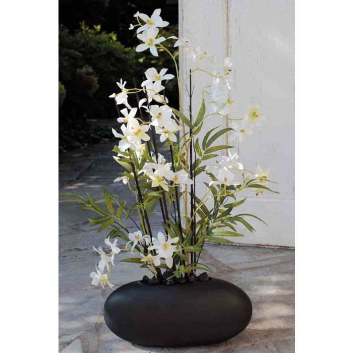 Orquídea Dendrobium artificial AMALIE, bambú, maceta de cerámica, blanco,  70cm