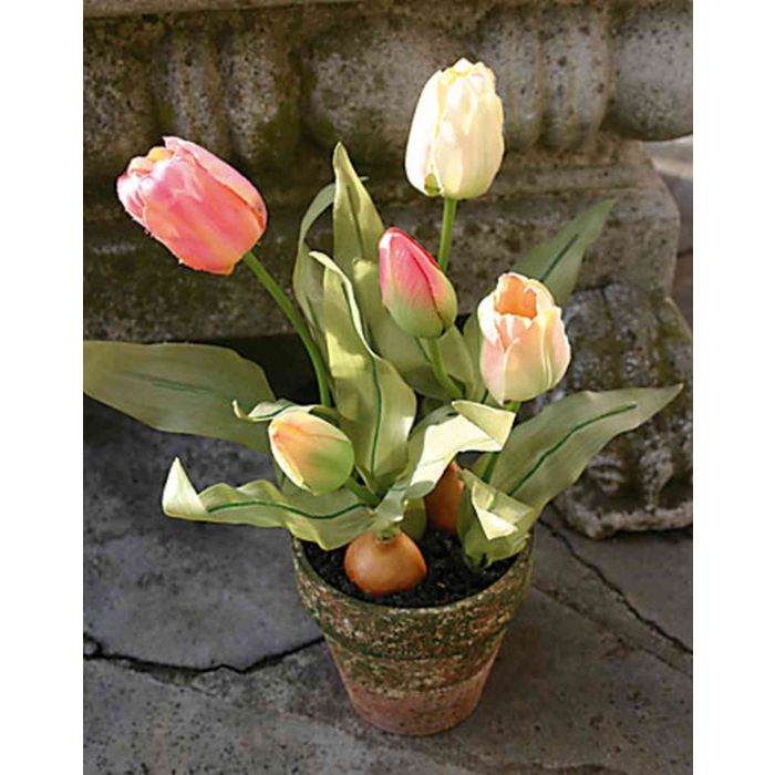 Tulipán artificial MYA en maceta de arcilla, rosa tenue, 35cm