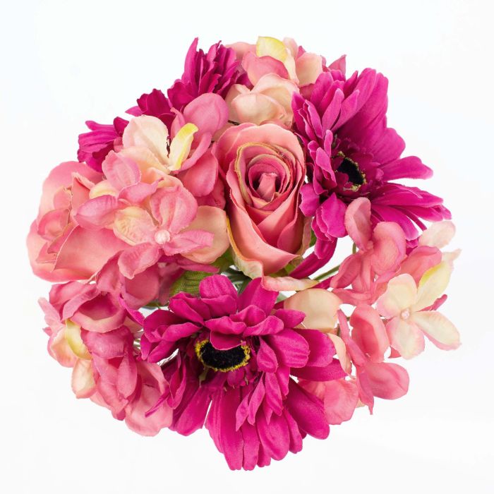 Ramo de gerbera artificial, rosa, hortensia, rosa-fucsia, 25cm, Ø 18cm -  artplants Ramos de Flores Artificiales