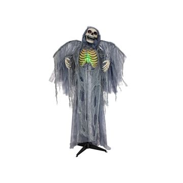 Esqueleto de ángel de la muerte decoración de Halloween HALDOR con alas, función movimiento-sonido, LEDs, gris, 100x60x175cm