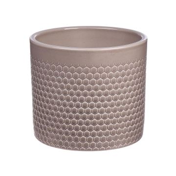 Jardinera de cerámica CINZIA, diseño de puntos, tierra claro, 12,3cm, Ø13,5cm