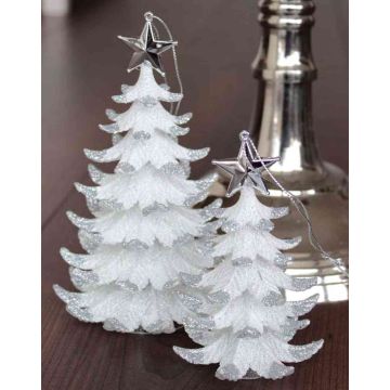 Arbolito navideño para colgar RION, acrílico, con estrella, brillante, blanco-plata, 12cm, Ø9cm