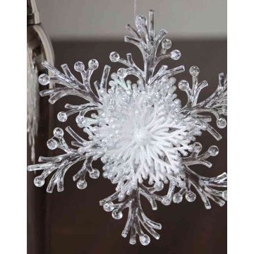 Colgante navideño copo de nieve BALADI, acrílico, purpurina, transparente-plata-blanco, Ø15cm