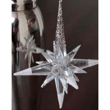 Estrella de decoración navideña MABOU, colgante, purpurina, blanco-plata, 10cm, Ø10cm