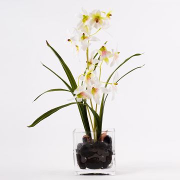 Orquídea Dendrobium artificial ZUZA en vidrio decorativo, blanco-verde, 35cm