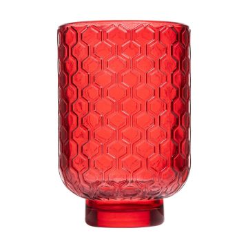 Portavelas LOIDA de cristal, diseño hexagonal, rojo-transparente, 13cm, Ø8,5cm