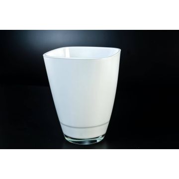 Florero blanco YULE, angular, de vidrio, 17x13x13cm