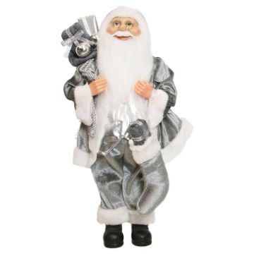 Figura de Papá Noel WILKEN, saco de regalos, calcetín relleno, gris plateado, 20x14x45cm