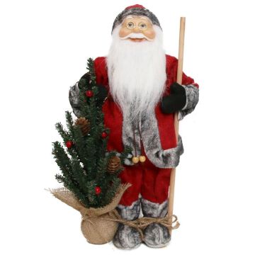 Figura de Papá Noel HENNING, árbol de Navidad, palo de madera, rojo-gris, 24x14x45cm