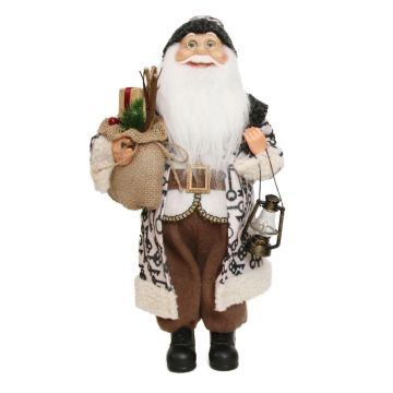 Figura de Papá Noel ARNDOR, saco de regalos, farol, beige-marrón, 23x14x45cm