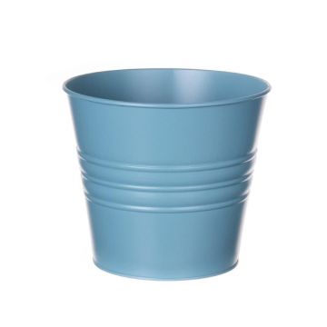 Jardinera redonda MICOLATO con ranuras, zinc, azul claro, 13cm, Ø15,5cm