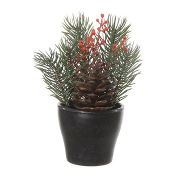 Arreglo artificial de abeto, gaultheria NIAM, maceta decorativa, verde-rojo, 14cm, Ø8cm