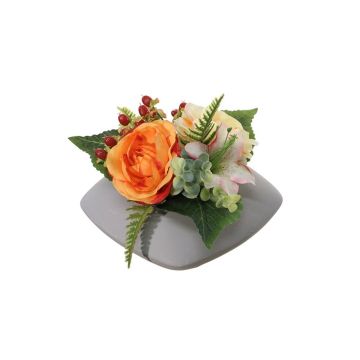 Arreglo de flores artificiales de Ranúnculo, lirio, hierba de San Juan DINEKE, maceta decorativa, naranja-amarillo-rosa, 16cm, Ø21cm