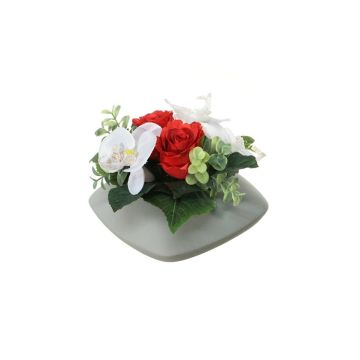 Arreglo floral artificial de Orquídea Phalaenopsis, Rosa DITTE, maceta decorativa, rojo-blanco, 12cm, Ø21cm