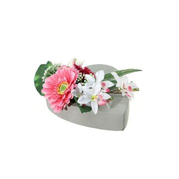 Arreglo de flores artificiales de Gerbera, orquídea, rosa, lirio ERENE, maceta decorativa, rosa-blanco-fucsia, 12cm, Ø25cm