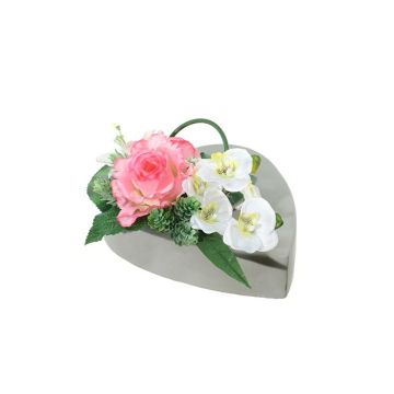 Composición de flores artificiales de Rosa, Orquídea, Lirio, Lúpulo JELVA, maceta decorativa, rosa-blanco, 13cm, Ø25cm