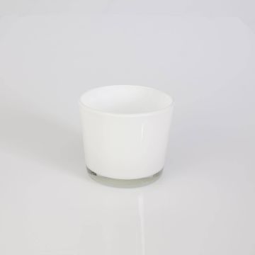 Portavelas grande ALENA, vidrio, blanco, 8,5cm, Ø10cm