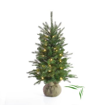 Árbol Navidad sintético WELLINGTON, saco yute, LEDs, 90cm, Ø65cm