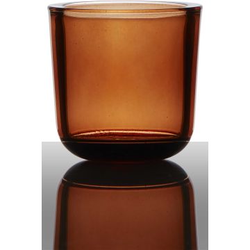 Soporte de cristal para vela de té NICK, naranja-transparente, 7,5cm, Ø7,5cm