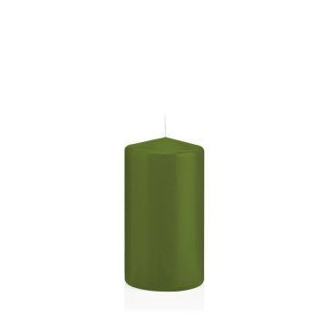 Vela de farol MAEVA, cilíndrica, verde oliva, 13cm, Ø7cm, 52h - Made in Germany