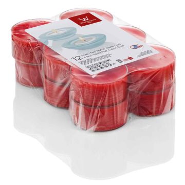 Pack de 12 velas de té grandes KENNY, rubí, 2,1cm, Ø5,6cm, 8h