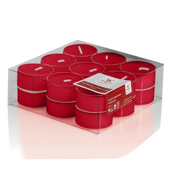 Pack de 18 velas de té KENNY, rojo rubí, 1,8cm, Ø3,8cm, 4h