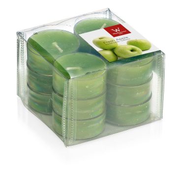 Velas de té ASTRID con olor a manzana verde, 12 piezas, verde, 1,6cm, Ø3,7cm, 4h