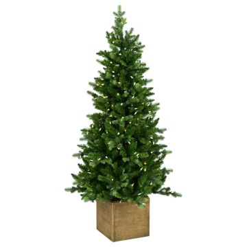 Arbolito Navidad artificial OMAHA SPEED DELUXE, maceta madera, luces, 135cm, Ø65cm