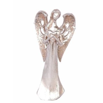 Figurita de ángel PINTA, con corazón, plata-cobre, 30cm