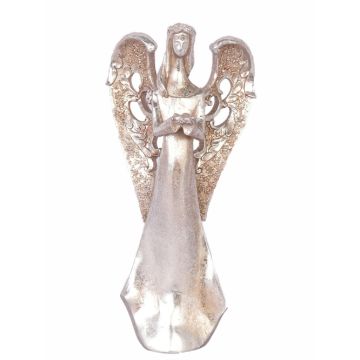 Figurita de ángel PINTA, con flor, plata-cobre, 30cm