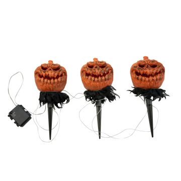 Luces de palo de calabaza para decoración de Halloween JERVIS con pincho de tierra, LEDs, 3 piezas, 40cm