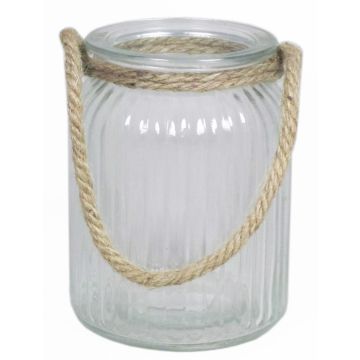 Jarrón para velas ADANNA con mango, líneas verticales, transparente, 14,5cm, Ø11cm