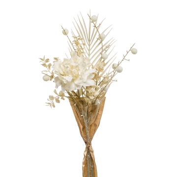 Ramo de peonías artificiales AYMA con palma de areca y arbusto de algodón de globo, crema, 60cm