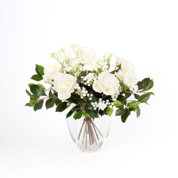 Ramo artificial de rosas AMELIE, gypsophila, blanco, 45cm, Ø40cm